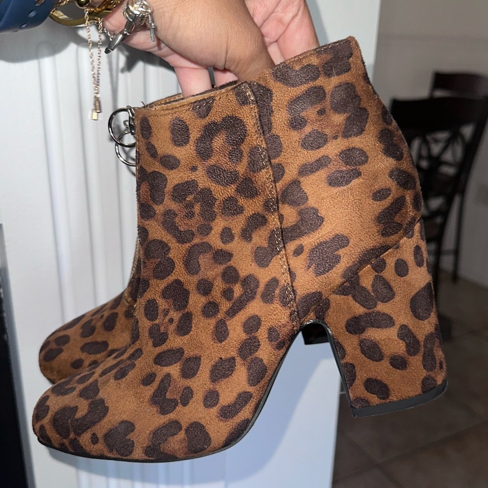Cato Brown Leopard Print Ankle Booties